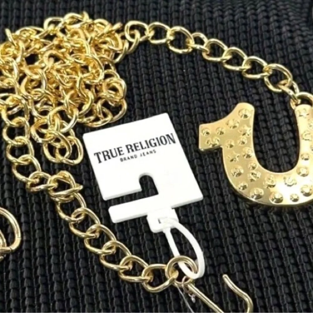 🆕True Religion Gold Horseshoe Chain Statement Belt